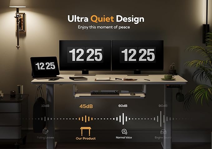 Claiks Standing Desk with Keyboard Tray, Electric Standing Desk Adjustable Height, 48x24 Inches Sit Stand up Desks with Splice Board, Raising Desks for Home Office, White