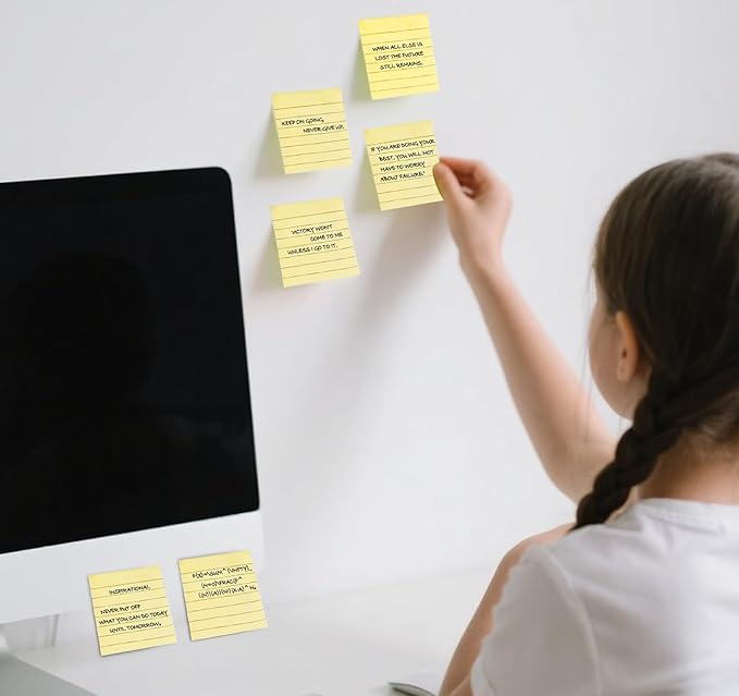 10 Pack Lined Sticky Notes 3x3 Inch 800 Sheets Yellow Self-Stick Note Pads, Sticky Notes with Lines Super Sticky Easy Remove for School Office Meeting