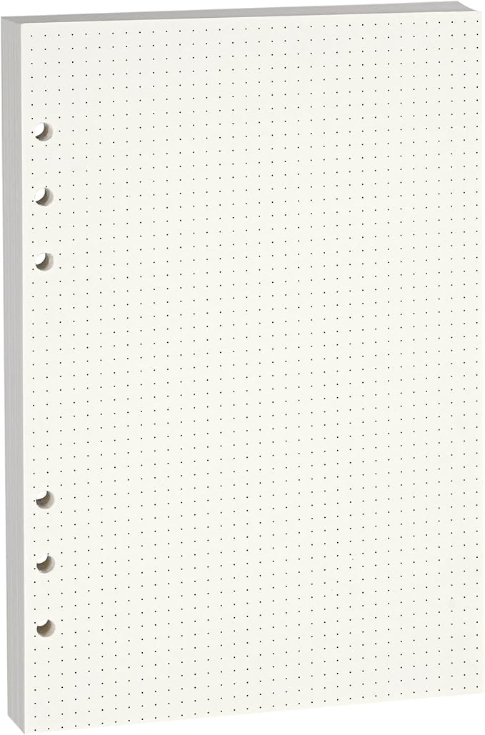 A5 Dot-Ruled Refill Paper, 100gsm Thick Beige No-Bleed Sheets (80-Pack), Pre-Punched – Fits A5 6-Ring Binders for Office, School & Teachers