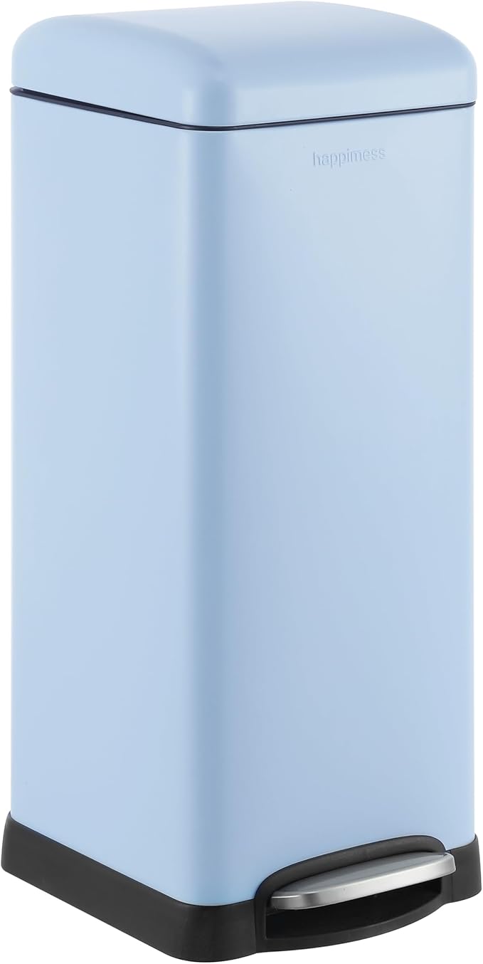 happimess HPM1007I Betty Retro 8-Gallon Step-Open Trash Can, Fingerprint Resistant, Modern, Minimalistic for Home, Kitchen, Laundry Room, Office, Bedroom, Bathroom, Tide Pool Blue