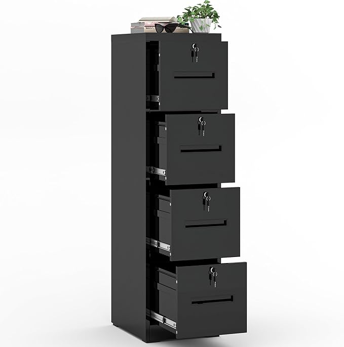 4 Drawer Metal File Cabinet with 4 Unique Locks Heavy Duty Locking File Cabinets Home Office Steel Filing Cabinet Vertical File Cabinets for Legal/Letter Size File,Assembly Required