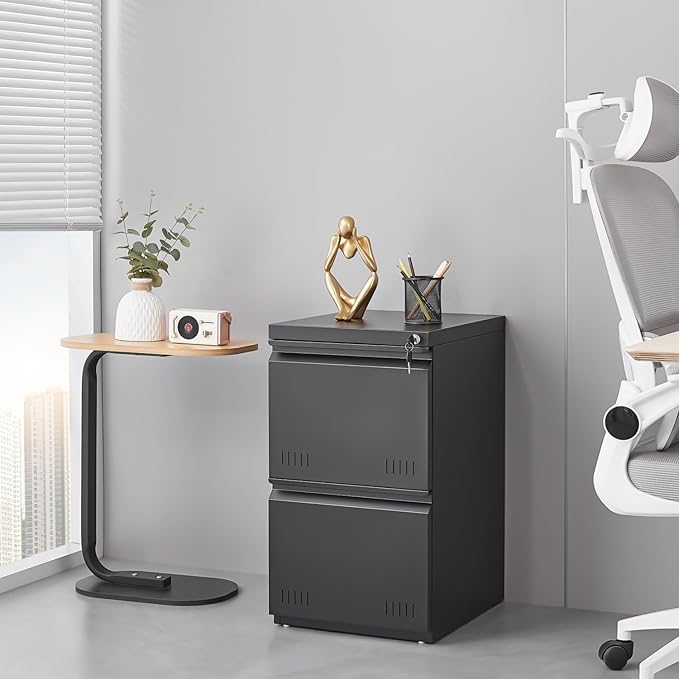 2 Drawer File Cabinets for Home Office, Vertical File Cabinet with Lock, Printer Stand, Office Storage Cabinet for A4/Letter/Legal Size, Under Desk Filing Cabinet, Assembly Required(Black)