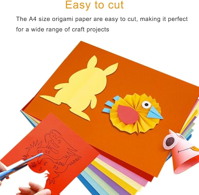 A4 Origami Paper Colorful 100 Sheets, 8.27×11.7 inch Double Sided Color Easy Fold Big Origami Paper A4 Colored Copy Papers Thin 70gsm for Beginners, DIY handwork Art Craft Projects (210 x 297 mm)