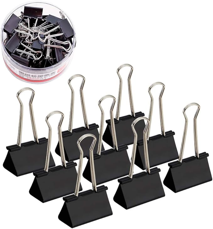 Coideal Black Binder Clips Medium, 1.25 Inch Black Metal Paper Clips 24 Pcs 32mm Foldback Bull Clip Clamps for Office School (1 1/4 Inch)
