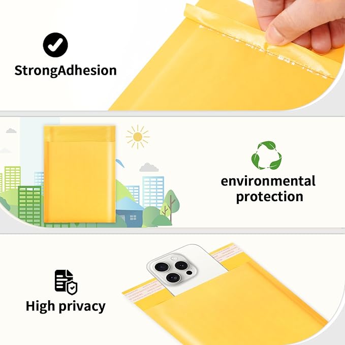 105Pack Yellow 6x10inch Kraft Bubble Mailers Small Business Mailing Packages Self-Sealing Paper Envelopes, Mailer Shipping Padded Envelopes with Strong Adhesion for Jewelry Makeup Supplies