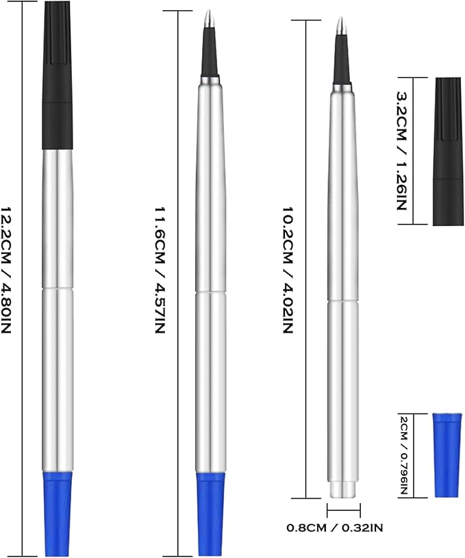 DunBong Quink Ink Rollerball, Compatible with Parker Rollerball Pens, 0.5mm Fine Point, Blue Ink Refill Pack of 5, Replaceable Gel Ink Pen Refills, Smooth Writing (Blue-0.5mm)