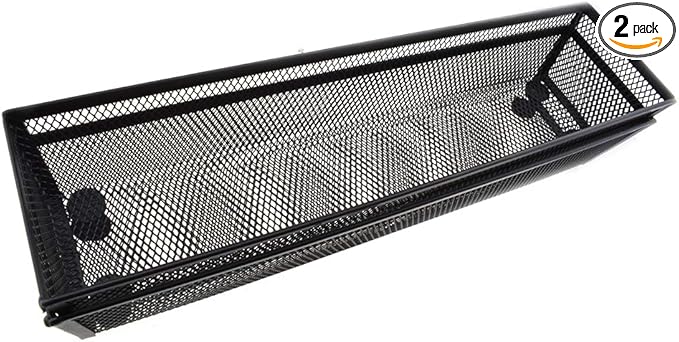 HAHIYO Stackable Mesh Tray Cup 12 x 3 x 2 inches Sturdy Container for Desk Drawer Organizer Collection for Home Office School kitchen Soft Foam Feet No Sharp Edges 2 Pack Black