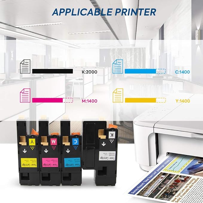 Dell 1250 Compatible Toner Cartridge Replacement for use in Dell 1250c Dell 1350cnw Dell 1355cn 1355cnw 1755nf 1755nfw c1760nw c1765nf c1765nfw Printer (KCMY, 4-Pack)