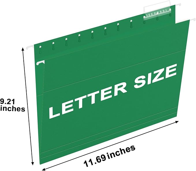 HERKKA Hanging File Folders, 60 Pack Reinforced Letter Size Hanging Folders, Designed for Bulky Files, Filing Cabinet, 1/5-Cut Adjustable Tabs (Green)