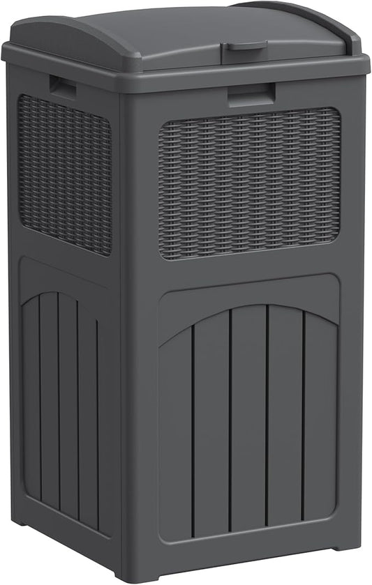 Greesum 33 Gallon Outdoor Trash Can with Lid, Waterproof Resin Garbage Bin for Hideaway, Deck, Patio, Gray
