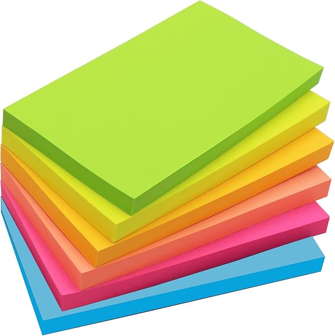 480 Sheets 3 in x 5 in Large Sticky Notes, 76 x 127 mm 6 Pads Assorted Self-Stick Pads for Notebook,Office,School and Home,80 Sheets/Pad (6 Pads Brillant)