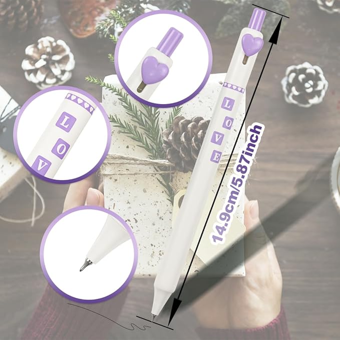 5 Pcs Colorful Gel Pens,0.5mm Fine Point for Journaling Note Taking Writing, Quick Dry Black Ink Pens for Office School Supplies Gifts for Women Teacher Students (Pink heart)