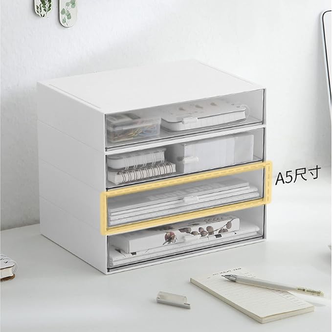 Desk Organizer with Drawers Stackable Storage Drawers, Plastic Compact Desk Storage Box Great for Office School Home Small Space- 1drawers (White)