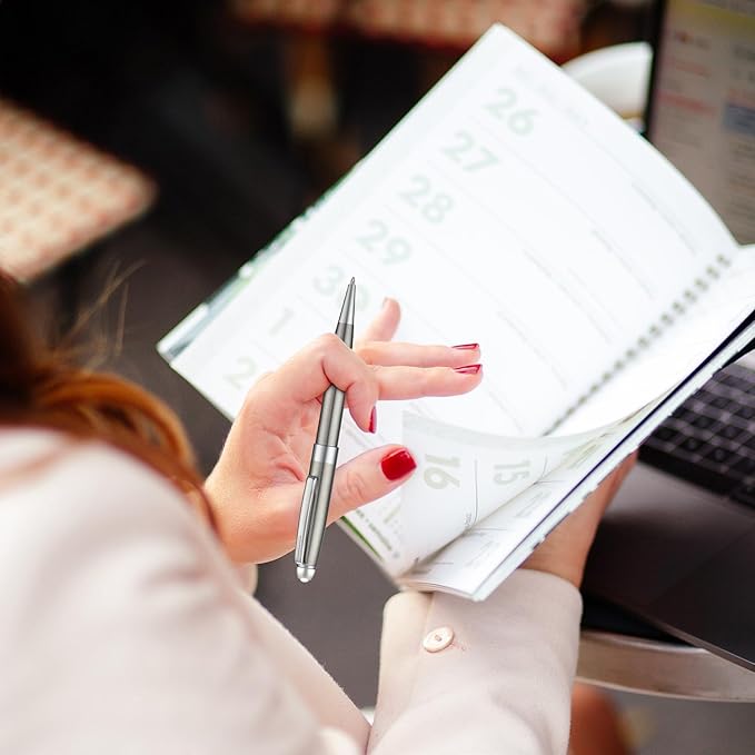 5 PCS Silver Ballpoint Pens with Extra Refills Set, 1mm Medium Point Black Ink, Great Smooth Writing Metal Pen for Business Office Teacher Student Wedding Guest Gift (Gold Trim)