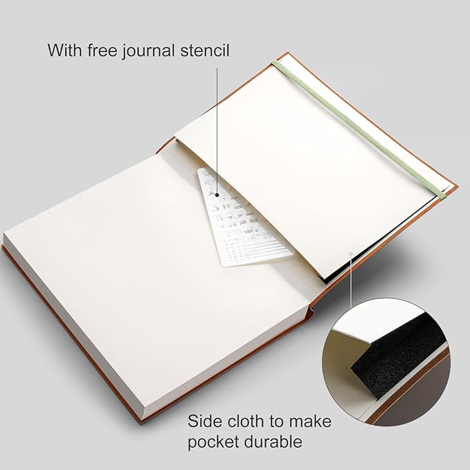 AHGXG Bullet Dotted Journal - Large A4 Notebook Dotted, 8.5''×11'', 320 Pages Dot Grid Notebook, 100gsm Thick Paper, Leather Softcover, with Journal Stencils, Inner Pocket - LightGreen