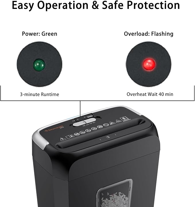 Bonsaii Paper Shredder for Home Office, 6-Sheet Cross-Cut, Shreds Paper, Credit Cards, Mail, Staples & Clips, 3.4-Gallon Clear Bin with Handle