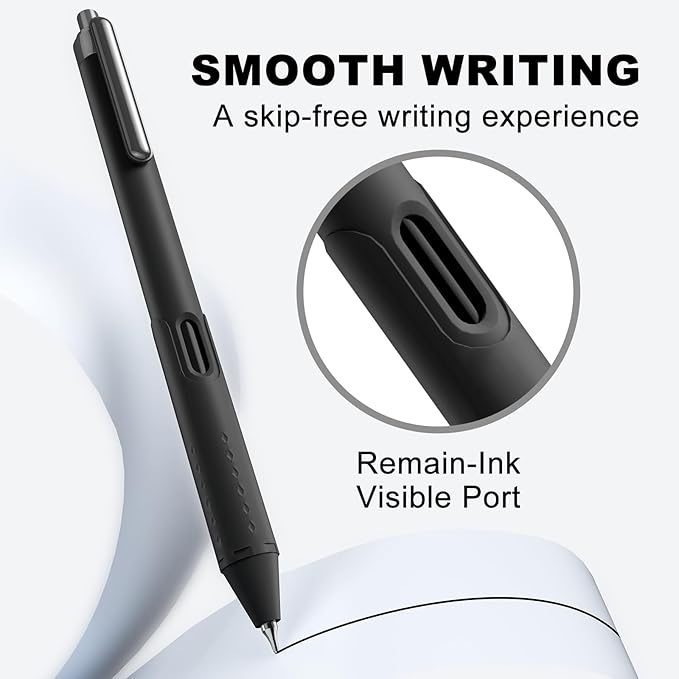 12 Pack Black Pens - 0.7mm Gel Pens Black Ink Quick-Drying Smooth Writing - Comfort Grip Retractable Pen for Journaling, Cute School & Office Supplies Home Work (12 Count, Black Ink)