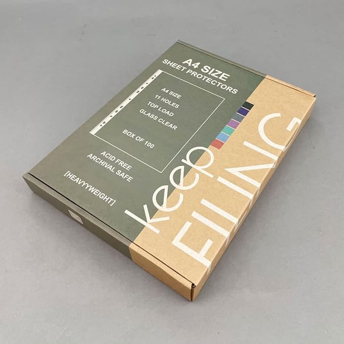 A4 Sheet Protectors, Top Load, Heavyweight, Pre-Punched 11 Holes, Glass Clear, Acid Free, 100 per Box