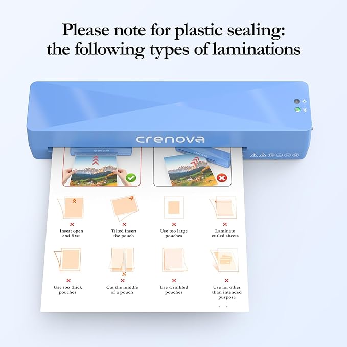 Crenova Laminator Machine with 10 Laminating Sheets, A4 Laminating Machine Hot & Cold with Fast Warm Technology, Thermal Laminator 9 Inch for Home Office School Business Blue