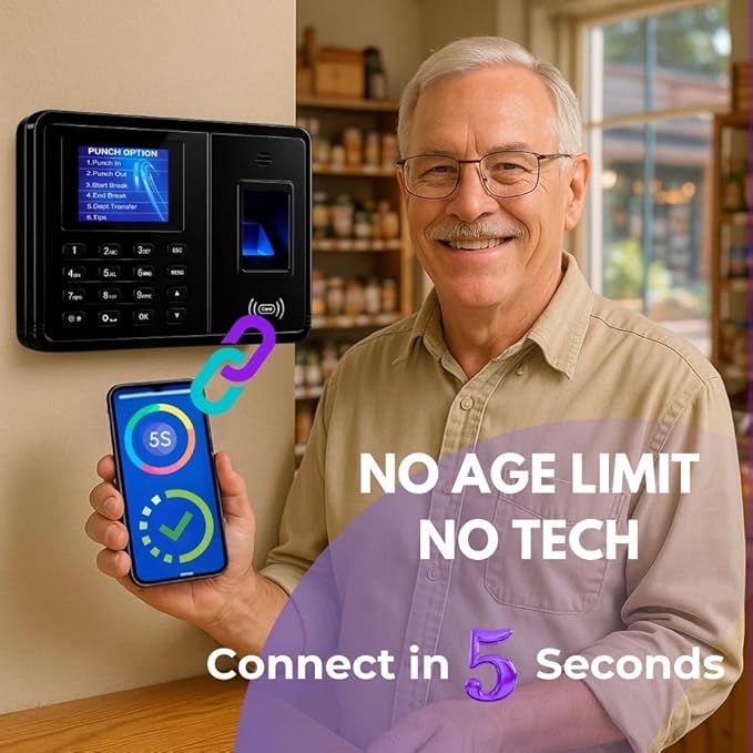 App-Based Time Clock for Small Business with 10 IC Cards – Clock in Machine for Employee Fingerprint Attendance, Time Card Machine No Monthly Fee, iOS/Android Compatible