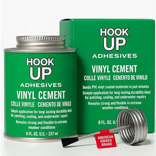 HOOK UP 8 OZ Adhesives, Premium Waterproof Vinyl Cement Glue for Pool Repairs & Inflatable Items Fast-Drying, Strong Bonding Adhesive Ideal for Vinyl, PVC, Upholstery, Tarps, Hot Tubs, Air Mattresses