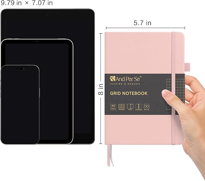 &And Per Se Graph Journal Notebook, 160 Pages, 5.7 x 8 inches College Ruled Thick Paper Notebook Journals for Writing, Grid Hardcover Notebook(1 Pack, Pink)