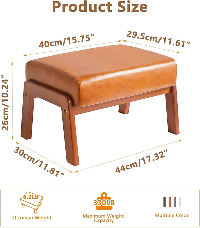 IBUYKE 10.2” H Small Foot Stool Ottoman, Rectangle PU Faux Leather Foot Rest with Padded Seat and Wood Legs, Modern Ottoman Foot Rest for Living Room Bedroom Couch Office, Yellowish-Brown WBD013J