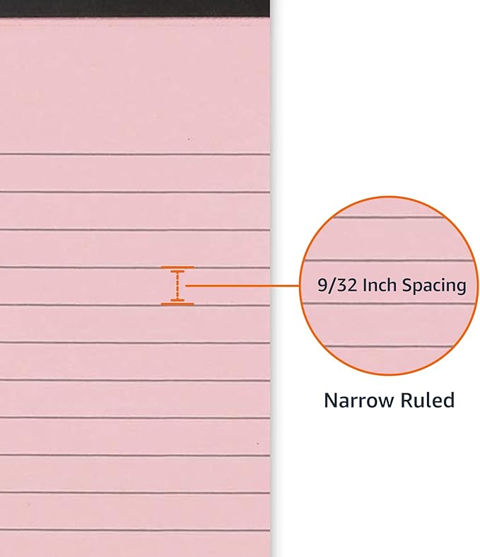 Amazon Basics Narrow Ruled 5-Inch by 8-Inch Lined Writing Note Pads, 6 Count (50 Sheet Pads), Multicolor