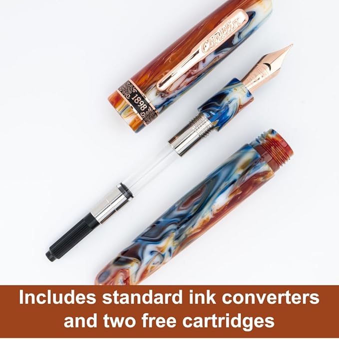 Conklin 1898 Fountain Pen, Misto Orange - Medium Nib | Unique Resin Blend Writing Instrument | JoWo Stainless Steel Nib Made in Germany | Ideal for Pen Enthusiasts