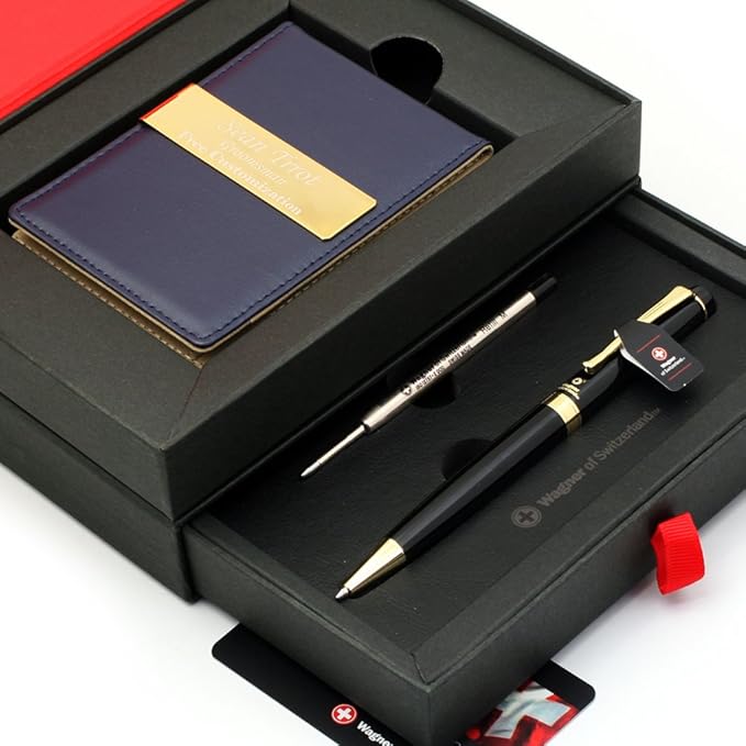 Free engraving - 24K Gold, Mens Leather Money Clips, Roller Ballpen, Ballpoint pen, Ball pen, Groomsmen Gift,Three Lines Each 20 Characters, Free Customization (NAVI)