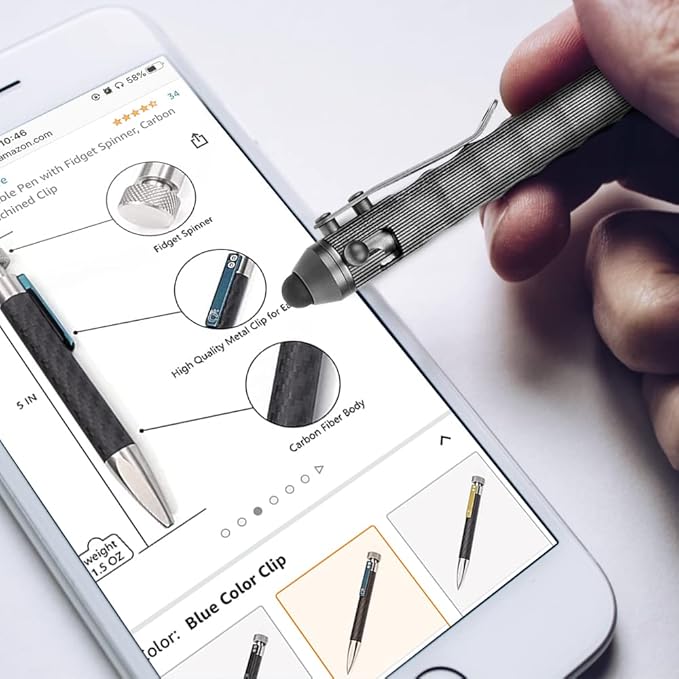 Cool Hand 4.5'' Bolt Action Pens, EDC Ballpoint Ink Refillable, Stylus for Touch Screen, Ergonomic Grip, Hold in Texture with Finger Grooves