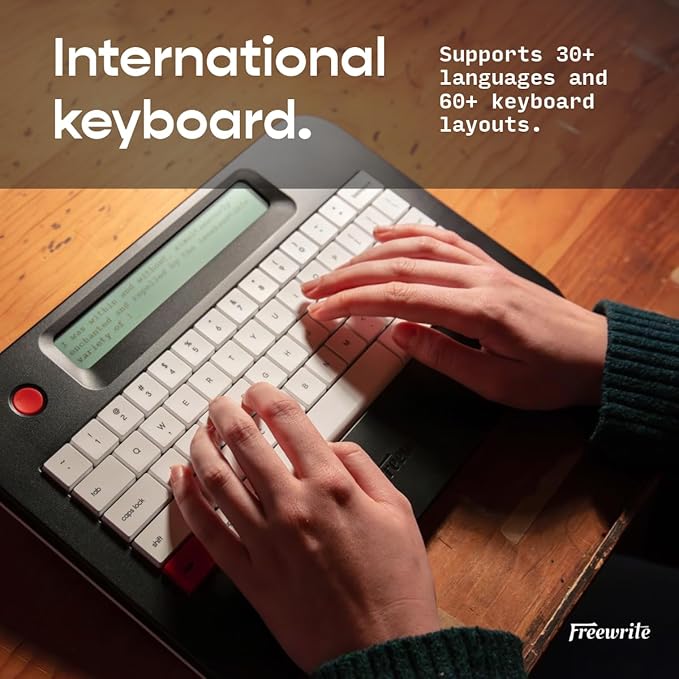 Freewrite Alpha | Distraction-Free Word Processor | Portable Digital Typewriter with Backlit LCD Display, Long Battery Life & Wi-Fi Backup for Writers | E-Typewriter w/Full-Size Mechanical Keyboard