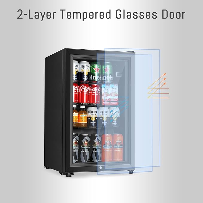 Beverage Refrigerator, 2.3 Cu.Ft, Mini Fridge with Glass Door for Soda Beer, Freestanding Beverage Cooler for Office, Bar, Adjustable Shelving&Adjustable Foot