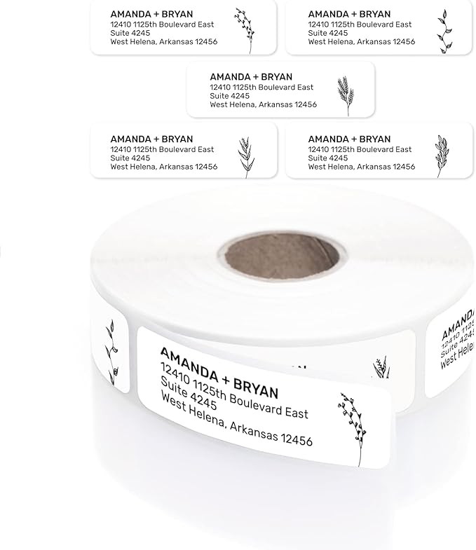Botanical Flowers Rolled Address Labels/Roll of 250 Alternating Floral Illustrations Personalized Address Labels/Designer Return Address Stickers in Elegant Plastic Dispenser