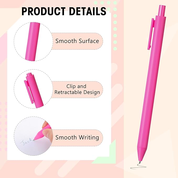 Fulmoon 50 Pcs Ballpoint Pens Bulk Retractable Comfortable Writing Pens Cute Back to School Supplies in Medium Point 1.0 mm for Teacher Student Bridal Shower Baby Shower (Neon Color)