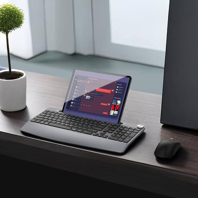 Ergonomic Wireless Keyboard and Mouse with Wrist Rest，Phone Holder - 2.4GHz Full-Sized Low-Profile Quiet Wireless Mouse and Keyboard Combo for Computer, Laptop, PC, Mac-Grey
