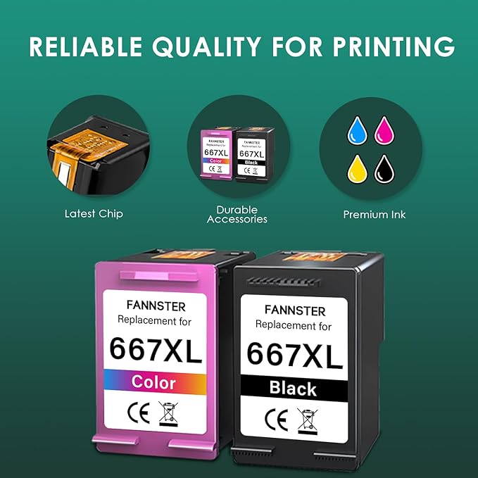 667XL 667 XL Black and Color Replacement for HP 667 XL 667 Ink Cartridges for Deskjet Ink Advantage 1275 2375,DeskJet2775,1275 2374 2375 2376 2775 2776 6075 6475 6476 Printers (1 Black, 1 Tri-Color)