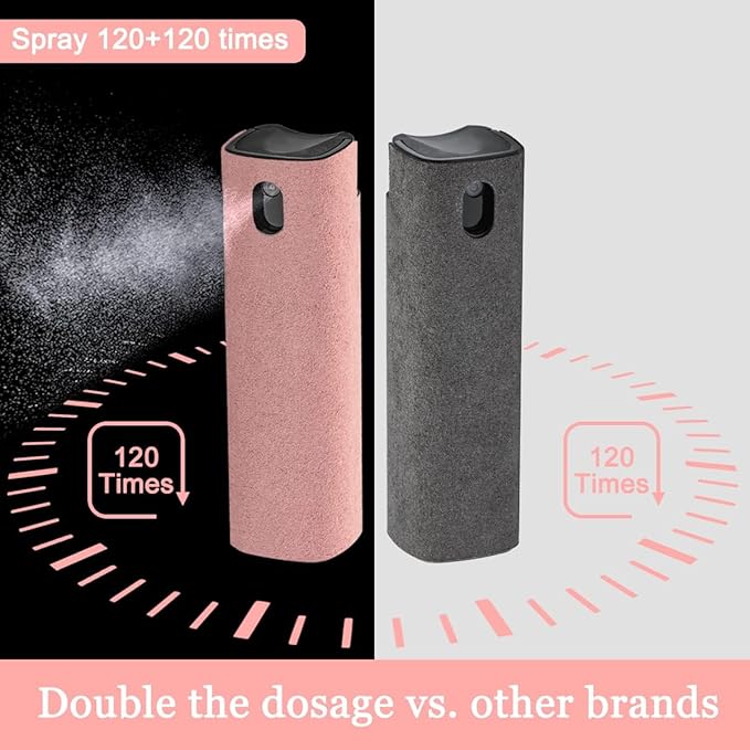 2 Pack Screen Cleaner Spray and Wipe for Laptop Monitor and Car Screens, Phone Touchscreen Mist Cleaning Kit for Cellphone, Tablet, PC, Computer, LCD, Eyeglass, iPhone, iPad, Mac Pro - Grey and Pink