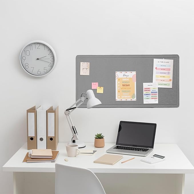 Bulletin Board, 35 x 17 1/2 inches Felt Board - Decorative Pin Board, Cork Board Alternative for Wall, Foldable Picture Board Self-Adhesive Vision Board Prayer Board with 20 Pushpins - Gray