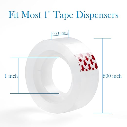Clear Tape, 6 Rolls Transparent Tape Refills, Easy Tear Stationery Gift Tape for School & Office, High Viscosity, Odorless, 1 Inch Core, 3/4 x 1000 inches