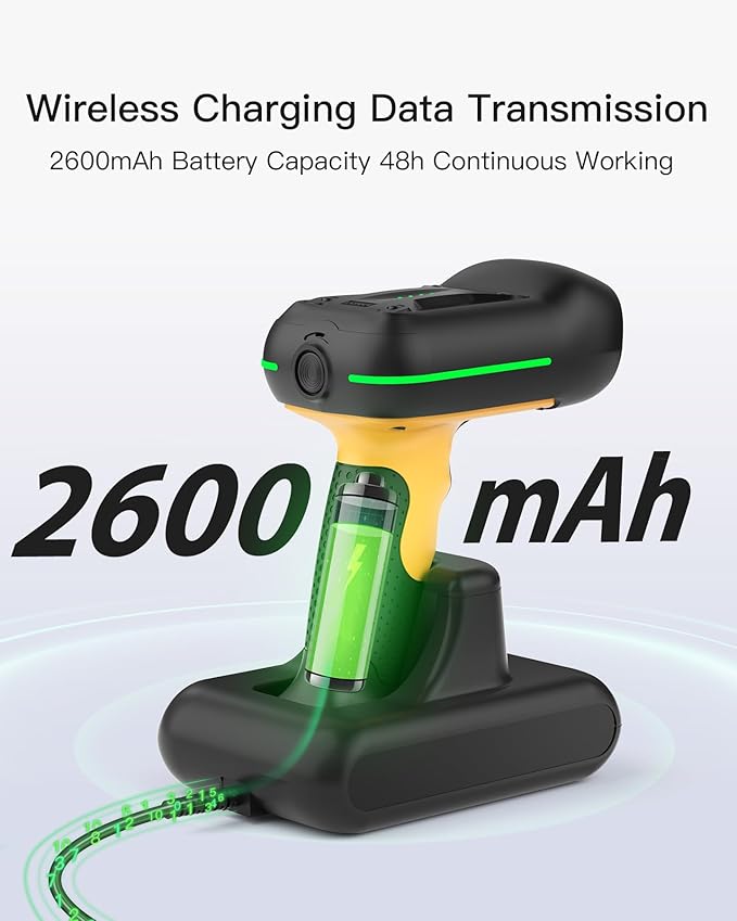 Inateck Industrial Barcode Scanner Wireless, 2D QR Code Scanner with Smart Charging Stand, IP67 Waterproof and Dustproof, Barcode Reader with 2600mAh Battery，Handscanner with App & SDK, BCST-75S