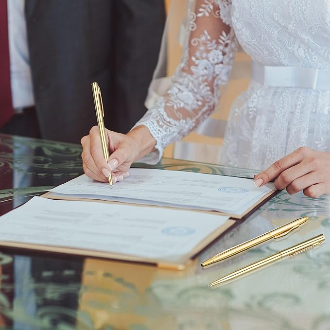 Fuutreo 150 Pack Wedding Gold Pens Bulk Gold Metal Pens Slim Ballpoint Retractable Ballpoint with Black Ink Mini Conical for Wedding Favors Guests, Office Business Teachers,1.0 mm