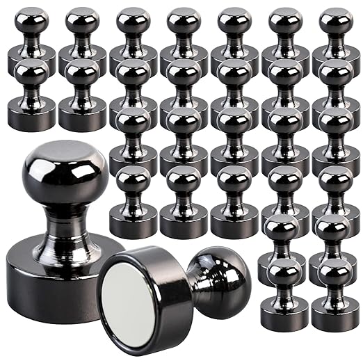 30 Pack Strong Fridge Magnets Refrigerator Magnets for Whiteboard Small Magnets Push Pin Tiny Magnetic Neodymium for Office Classroom Kitchen Home Black