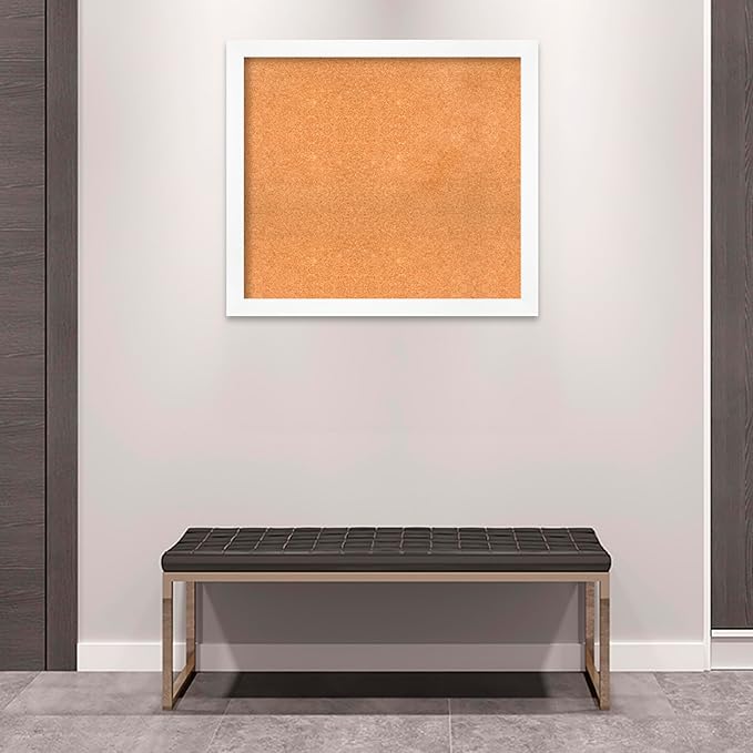 Amanti Art Natural Cork Board for Wall, 31x35 Vision Board with White Frame, Large Corkboard Office Decor for Home Organization, Modern Corkboard Pinboard to Display Items for Home Organization in