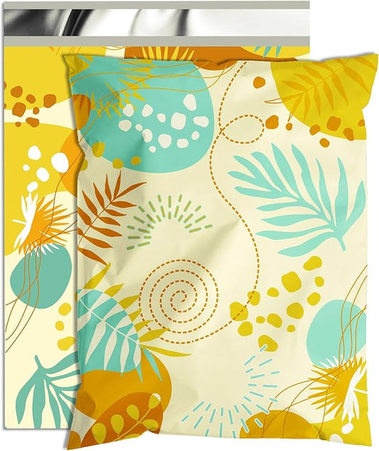 Colorful Leaves Poly Mailer 10x13 Inch 100 Pcs, Waterproof Shipping Bags for Clothing, Tear-Resistant Mailier Bags, Strong Mailing Bags with Self-Seal