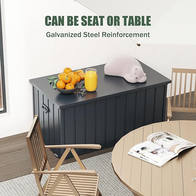 Domi Outdoor Storage Deck Box 120 Gallon, Outdoor Deck Box with Waterproof Storage Bag for Outside Cushions, Garden Tools and Pools Equipment, Gray