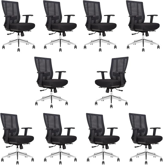 Ergonomic Conference Room Chair Mesh Back with Seat Slide - Adjustable Lumbar Support Computer Desk Chair with Height Adjustable Arms - 5-Star Polished Aluminum Base (Pack of 10)