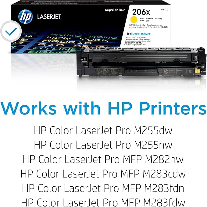 HP 206X Yellow High-yield Toner Cartridge | Works with HP Color LaserJet Pro M255, HP Color LaserJet Pro MFP M282, M283 Series | W2112X