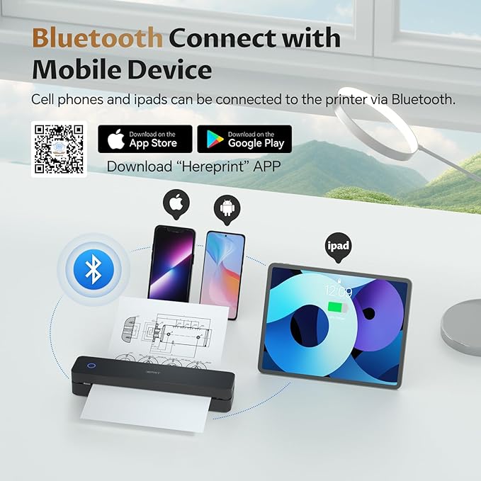 iDPRT Portable-Printer Wireless for Travel, Bluetooth Thermal Printer Support 8.5" x 11" US Letter&A4&A5 Size,300DPI Inkless Printers for Home Use,Compatible with Android and iOS Phone&Laptop,Black