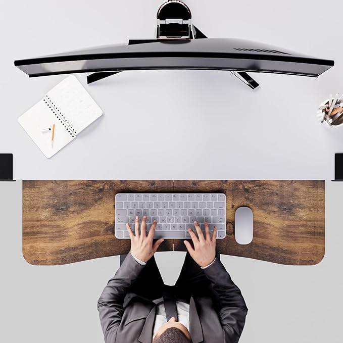 Desktop Keyboard Tray, Under Desk Pull Out,25.59" X 11.81" Large Size Radian Keyboard Tray with C-Clip Mount, Easy Installation, Computer Keyboard Stand, for Home Study and Office(Wood)